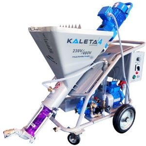 ШТУКАТУРНАЯ СТАНЦИЯ «KALETA 4/380/230v»
Штукатурная станция Калета 4 Multivoltage 230 / 400 V - штукатурный агрегат с питанием от 220 вольт и 380 вольт. 
Технические характеристики:
длина	1580мм
ширина	670мм
высота	1200мм
объем подачи	950мм
общий вес	160 кг
емкость корзины	75 кг
*производительность	25л/мин
макс. давление закачки	30 atm
*расстояние подачи	20 м
двигатель насоса	 кВт / 230V
компрессор HS-24	300л/мин
водяной насос	230V
Электропитание 	230/380V 50Гц
Благодаря возможности переключения источника питания штукатурную машину Kateta 4 Мультивольтажная можно использовать в ситуациях, когда вы не можете подключиться к трёхфазному источнику питания или когда однофазное питание не определено. Благодаря такому решению штукатурную станцию Калета 4 можно всесторонне использовать согласно её назначению. Мультивольтажная штукатурная машина Kateta 4 предназначена для машинных штукатурок (известково-цементные, известково-гипсовые, гипсовые, специальные штукатурки и самовыравнивающиеся стяжки).
