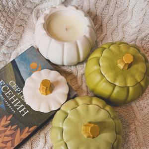 Свеча контейнерная, гипсовый стакан -Тыква, Натуральный соевый воск, Аромат - Ваниль и тыквенный хруст, Цена - 1950 руб.