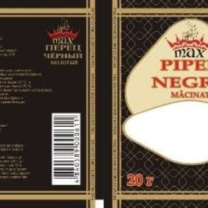 Перец черный молотый MAX.  Перец черный молотый &#34;MAX&#34; 10г. Кол. в упаковке - 20 шт.  Цена -0.072 USD.
 Перец черный молотый &#34;MAX&#34; 20г. Кол. в упаковке - 20 шт.  Цена -0.13 USD.
Перец черный молотый &#34;MAX&#34; 50г. Кол. в упаковке - 10 шт. Цена -0.34 USD.
Срок год. - 12  м.