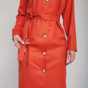 Терракотовые платье на пуговицах, с поясом
Цвет: оранжевый, бирюзовый