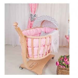 Натуральная деревянная кроватка Mira Basket с розовым набором для сна Starry