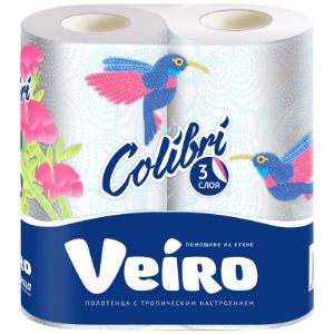 Полотенца бумажные VEIRO COLIBRI Белые, 3-сл, 2шт/уп (10) 8П32 - 66р