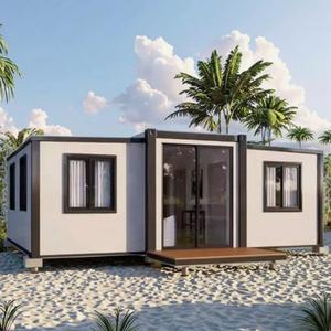 20-футовый двухкрылый расширяемый контейнерный дом

Планировка: 2 спальни, 1 гостиная, 1 кухня, 1 санузел

---

 Габариты и вес

* В сложенном виде (Д×Ш×В): 5900 × 2200 × 2480 мм
* В разложенном виде (Д×Ш×В): 5900 × 6300 × 2480 мм
* Вес: 2800 кг

---

Спецификация проекта

Кровельная конструкция

* Оцинкованный стальной каркас
* Профили:

  * 120×60×2.5 мм
  * 80×80×2.0 мм
  * 20×40×1.5 мм (потолочные балки)
  * 10×20×1.0 мм (водоразделительные прогоны)
* Количество: 1 комплект

---

Нижняя рама

* Оцинкованный стальной каркас
* Профили:

  * 120×60×2.5 мм
  * 80×80×2.0 мм
  * 80×40×2.0 мм
* Количество: 1 комплект

---

Складная рама

* Оцинкованный стальной каркас
* Профили:

  * 80×40×2.0 мм
  * 60×40×2.0 мм
* Дополнительно:

  * U-образные элементы (1.5 мм)
  * L- и Z-образные водоотбойные пластины
* Количество: 1 комплект

---

Угловые стойки

* Оцинкованная стальная труба
* Сечение: 150×150×3.0 мм / 80×80×2.5 мм
* Количество: 4 шт.

---

Соединительные элементы

* Усиленные стальные петли: 15 мм, 10 мм — 1 комплект
* Уплотнительная лента, бутил-алюминиевая лента — 380 м
* Крепёж (винты, саморезы и др.) — 1 комплект
* Клеевые материалы:

  * 793 структурный клей
  * 995 силиконовый атмосферостойкий клей
  * Прозрачный клей для стекла
* Количество: 1 комплект

---

Подъёмные элементы

* Морские чугунные грузовые проушины (национальный стандарт)
* Размер: 210×160×160 мм
* Верх: 4 шт., низ: 4 шт.
* Итого: 8 шт.

---

Стеновые панели и кровля

Наружные стены

* EPS сэндвич-панель толщиной 75 мм
* Наполнитель (опционально): минеральная вата / EPS / полиуретан / монопанель
* Цветная сталь с двух сторон, толщина 0.376 мм
* Плотность: 12 кг/м³
* Количество: 1 комплект
* Опция: металлические тиснёные декоративные панели

---

Внутренние стены

* EPS сэндвич-панель толщиной 50 мм
* Наполнитель (опционально): минеральная вата / EPS / полиуретан / монопанель
* Цветная сталь с двух сторон, толщина 0.376 мм
* Количество: 1 комплект

---

Крыша

* EPS сэндвич-панель толщиной 50 мм
* Наполнитель (опционально): минеральная вата / EPS / полиуретан
* Цветная сталь с двух сторон, толщина 0.376 мм
* Количество: 1 комплект

---

Пол

* Центральная часть: цементная плита 18 мм
* Боковые части: бамбуковая фанера 18 мм
* Чистовое покрытие: пластиковый пол 16 мм

---
Двери и окна

* Входная дверь: двустворчатая дверь KFC

  * Опция: одинарная дверь из алюминия с терморазрывом
* Межкомнатная дверь: высококачественная стальная дверь
* Окна: алюминиевые раздвижные

  * Опция: алюминиевые окна с терморазрывом
  * Количество: 5 шт.

---

Электрическая система

1. Проводка (национальный стандарт):

   * Вводной кабель: 6 мм²
   * Розетки для кондиционеров: 4 мм²
   * Обычные розетки: 2.5 мм²
   * Освещение: 1.5 мм²
   * ⚠️ Электросхемы могут быть адаптированы под требования сертификации разных стран

2. Автоматические выключатели:

   * Главный автомат: 2P 63A — 1 шт.
   * Линейные автоматы: 2P 43A / 2P 32A / 1P 20A — по 1 шт.

3. Освещение:

   * Потолочные LED светильники — 6 шт.

4. Розетки:

   * Пятиконтактные и стандартные трёхконтактные
   * Тип розеток настраивается по требованиям заказчика

---

Санузел (опция)

* Алюминиевая дверь — 1 шт.
* Алюминиевая раздвижная дверь — 1 шт.

  * Опция: безрамная стеклянная дверь
* Унитаз — 1 комплект
* Тумба с раковиной — 1 комплект
* Ручной душ
* Трап
* Система водоснабжения и водоотведения

---
 Кухня (опция)

* L-образный кухонный гарнитур (инженерное исполнение) — 1 комплект

---

Дополнительная информация

* Тип продукта: 20-футовый двухкрылый расширяемый контейнер
* Толщина стен: 50 / 75 мм
* Внешние стены: 50 мм металлические резные декоративные панели
* Позиции, не указанные в спецификации, не включены в стоимость