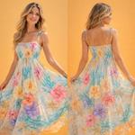 Роскошное макси-платье Sunset Riviera с тропическим принтом