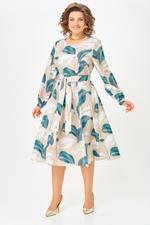 Платье женское SWALLOW 885.2 Бежевый, принт ярко-голубые и белые листья" 25C0885.2
