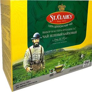 чай зеленый цейлон байховый мелкий пакетированный St.Clair&#39;s 100 пак. по 2 гр GREEN TEA   страна происх. Шри-Ланка упак. 12 шт
