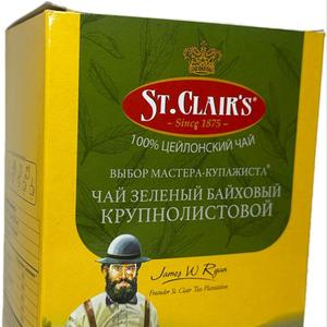 чай зеленый цейлонский байховый крупнолистовой St.Clair&#39;s 100/250 гр. GREEN TEA страна происх. Шри-Ланка упак 24/48 шт