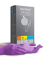Перчатки BENOVY MultiColor нитриловые, текстурированные на пальцах, СИРЕНЕВЫЕ, (100)