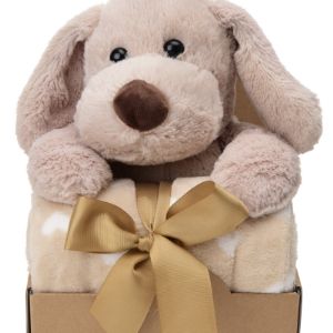 Подарочный набор: Плюшевая игрушка &#34;Собачка&#34; 34 см + флисовое одеяло (90х75 см), в подарочной упаковке, без механизма