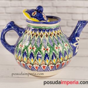 Большой чайник на 2 литра  из  серии &#34;Риштан&#34;. Узбекская керамика ручной работы.