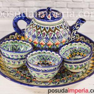 Чайный сервиз серии &#34;Риштан&#34;. Узбекская керамика ручной работы.