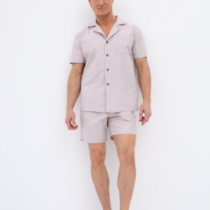 Пижама мужская с шортами и рубашкой из хлопка и льна