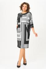 Платье женское SWALLOW 888 Принт "геометрия" в чёрном, сером и молочном цветах 25C0888