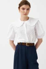 Хлопковая блузка с широким отложным воротником с рюшей Cloxy CL-С2536-1 Молочный