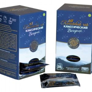 «Классический» Алтайский чай травяной в удобной потребительской упаковке.
20 - фильтр-пакетов с ярлыком в картонных коробочках 
Вес нетто – 40 гр.