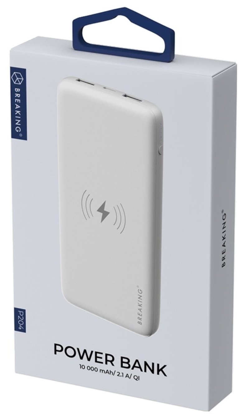 Внешний аккумулятор Breaking P204, 2USB, 10000 mAh, 2.1A, Qi 10W