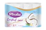 Туалетная бумага Plushe "Comfort care" Coconut & Vanilla, 3 слоя, 12 рулонов, ароматизированная, 12 шт в упаковке 77689