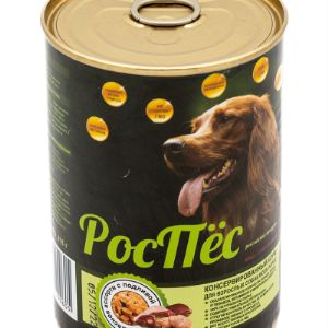 Влажный корм для собак РосПёс, мясное ассорти с подливой, кусочки в соусе. В составе только мясо и субпродукты.  Фасовка: 415 г*6 шт.