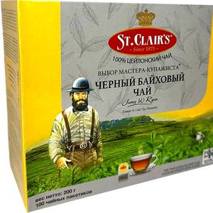 чай черный цейлонский байховый мелкий пакетированный St.Clair&#39;s 100 пак.по 2 гр BLACK TEA  страна происх. Шри-Ланка упк. 12 шт