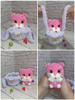 Кошечка розовая 11 см в корзинке, ручкой работы. КТ-0120