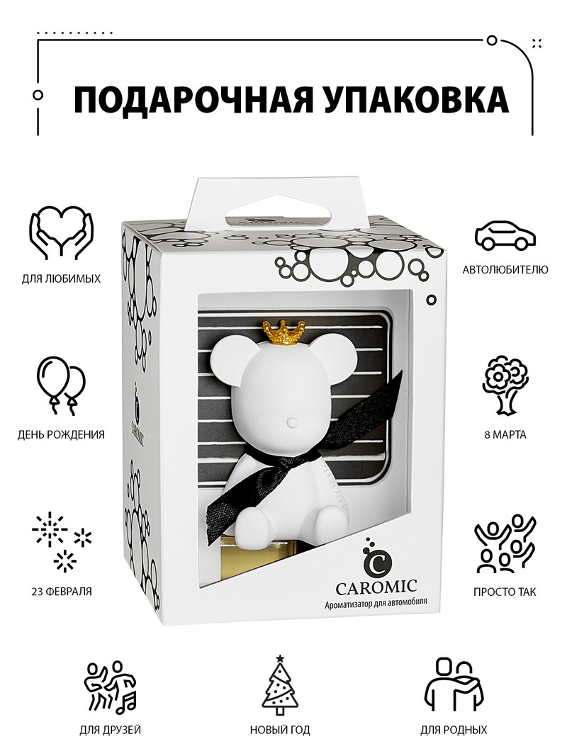 Многоразовый ароматизатор для автомобиля на дефлектор Caromic МИШКА с лентой