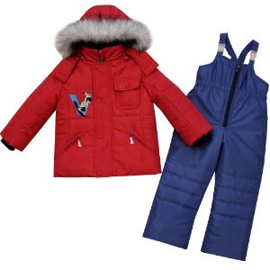 Комплект куртка и п/комбинезон Шнитки, модель SH-0176; цвет красный/синий; размеры: 26, 28, 30; рост: 104, 110, 116, сезон — зима. Верх: FAILLE PU MILKY Подклад: велюр 95% хлопок Утеплитель — холлофан 400 гр. (t -30). Комплект верхней зимней одежды для мальчика: куртка на молнии, капюшон и опушка отстегиваются, у полукомбинезона лямки регулируются.