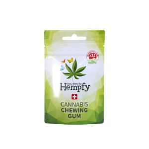Hempfy chewing gum

Ingredients: sweeteners: sorbitol, isomalt, maltitol syrup, aspartame, acesulfame K; gum base (vitamin E, antioxidant: E 306); glycerin humectants (E 422,  E 1518); flavourings; acids: citric acid, malic acid; thickener: gum arabic; glazing agent: carnauba wax; Swiss natural cannabis flavouring 0.075%, safower extract, spirulina concentrate, lemon concentrate, safower concentrate, radish concentrate. 

Nutritional value per 100 g: Energy 736 kj (177 kcal), fat 1.8 g, of which saturated 1.7 g, carbogadrate 66 g, of which sugar &lt;0.1 g, of which polysols 66 g, proteins &lt;0.5 g, salt 0.03 g.