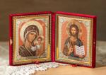 Складень 18х21 см Господь Вседержитель и Казанская БМ, бордовый бархатный СКЛ12.БОР-001