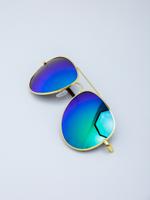 Солнцезащитные очки Рей Бен Авиатор Зеркальные Сине зел Золото