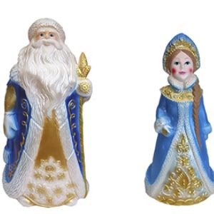Куклы под елку - дед Мороз и Снегурочка из пластизоля от российского производителя новогодней продукции.