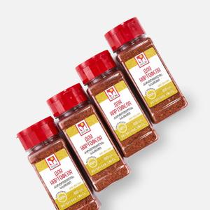 Состав: соль поваренная пищевая молотая (сорт высший, помол №1), перец красный сладкий молотый паприка, лук репчатый сушеный, чеснок сушеный гранулированный, кориандр молотый, перец черный молотый, укроп сушеный, перец красный молотый чили.
Пищевая ценность (средние значения) в 100 г продукта:
КБЖУ 298,3; 13,9; 12,1; 35,7.