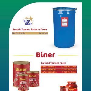 City Star Aseptic tomato paste
Iranian Tomato paste available for Export
Brix: 36 - 38%
Color: +2
Net weight: 230 kg, 240 kg, 250 kg.
Packing: Metallic barrels 



City Star Tomato Paste from Iran
Iranian Tomato paste available for Export
Packing: Canned Wt.: 400 g, 800 g, 4000 g.
packing: Glass Jar Wt.: 700 g, 1500 g.


Export Department

Mobile / WhatsApp: +
Email: 


