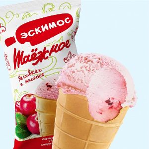 Мороженое пломбир с брусникой в вафельном стаканчике, 15%, 80 г.