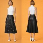 Noir Lumière — Кожаная юбка A-силуэта с металлическим декором