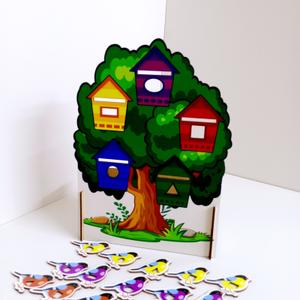 Сортер Дерево. Изучаем цвет, формы, счет, геометрические фигуры, стороны: лево-право. Учимся сортировать предметы. Разрабатываем мелкую моторику. Возраст 3+.