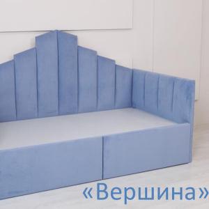 Кроватка «Ариэль», «Ассоль», 
«Вершина», «Тео», «Леон»  
1. Каркас ЛДСП/МДФ/Фанера 
2. Мягкий наполнитель: 
- холлкон; 
- синтепон,  
3. Ткань Тедди (велюр):  
- 100000 циклов истирания ; 
- 60 цветов на выбор,   
4. Сплошное дно. 
Допы: 
-Ящики для хранения,
-Ортопедическое основание, 
-Подъёмный механизм, 
-Дополнительное выкатное 
спальное место, 
-Защитный борт.