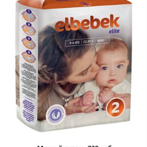 Elbebek Детские подгузники для новорожденных ELBEBEK MINI (3-6кг) памперсы 2 раз-р ночные 72шт комплект