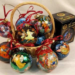 Елочные шары и  елочные игрушки с ручной росписью палехских и холуйских художников. Корпоративные подарки на Новый год