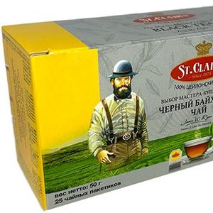 чай черный цейлонский байховый мелкий пакетированный St.Clair&#39;s 25 пак. по 2 гр BLACK TEA  страна происх. Шри-Ланка упак.24 шт