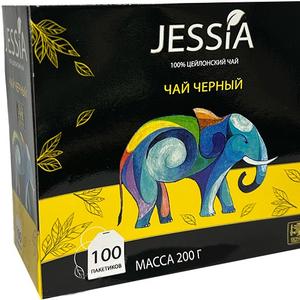 чай черный цейлонский байховый мелкий пакетированный Jessia 100 пак.по 2 гр BLACK TEA  страна происх. Шри-Ланка