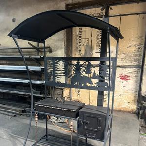 мангал с печкой под крышей