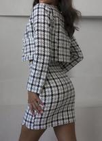 Твидовый костюм (юбка, пиджак), черно-белый