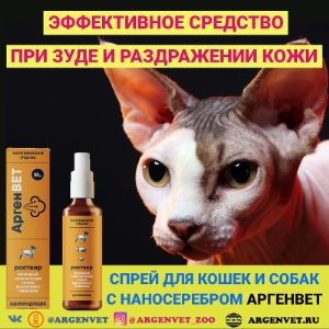 Спрей для ухода за глазами и кожей кошек  с наносеребром АргенВет