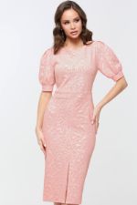 Персиковое платье с объёмными рукавами-фонарик DStrend DS-П-4489