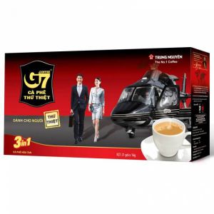 Растворимый кофе  фирмы «Trung Nguyen» «G7» 3в1 
Состав: кофе, сливки, сахар. 
В 1 упаковке 21 пакетик по 16 грамм.