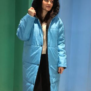 Пуховик зимний двусторонний бирюзовый с черным