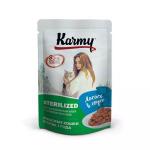 Karmy STERILIZED Лосось в соусе. 80 г Консервированный полнорационный корм для стерилизованных кошек и кастрированных котов старше 1 года.