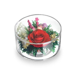 Красная роза с белой лентой, малый плоский цилиндр