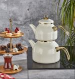 White Color Enamel Teapot Set