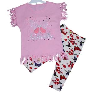 Комплект одежды (футболка и леггинсы) Akira, рост: 110, 116, 122, 128, цвет: розовый. Костюм для девочки: футболка с принтом и леггинсы.